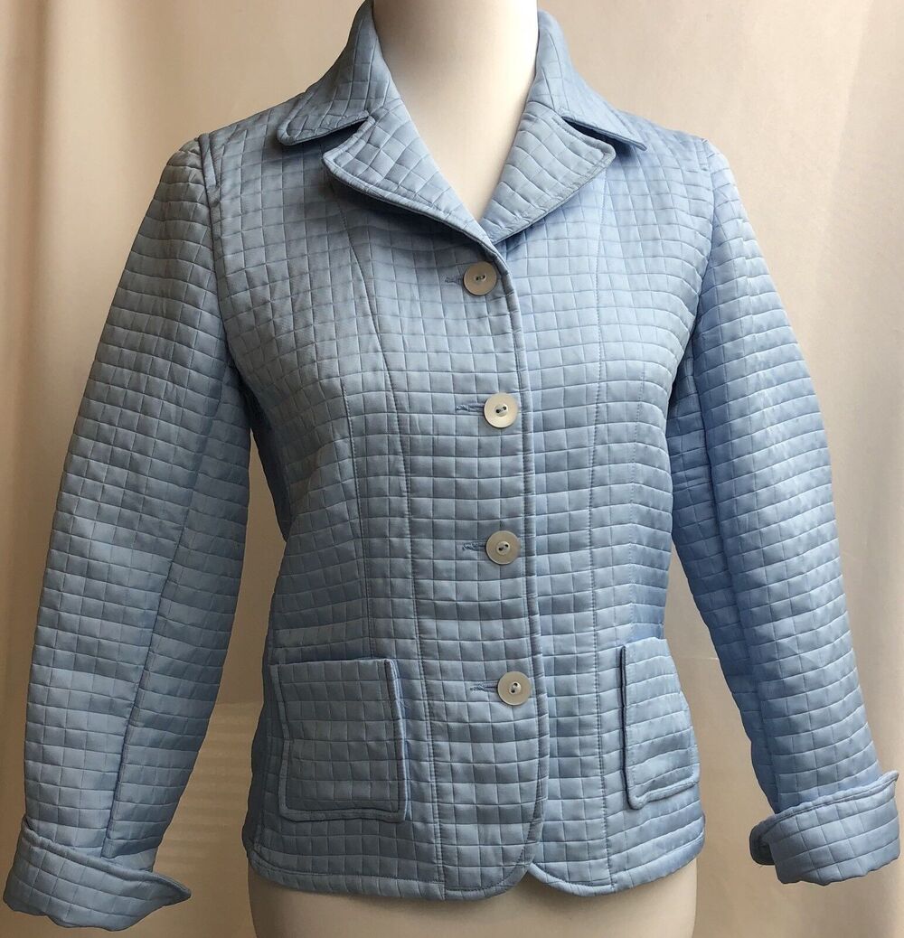 Harve Benard Jacket Women Size 4 Blue Quilted All Weather Pocket Career Casual